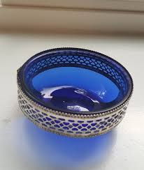 Cobalt Blue Glass Bowl With Cut Out
