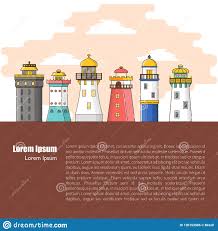 Vector Cartoon Line Modern Flat Lighthouses Background Stock