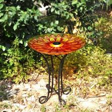 Solar Glass Sunflower Birdbath