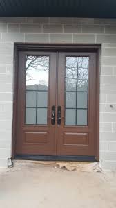 solid wood double entry door frosted