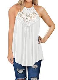 Womens Summer Casual Sleeveless Tops Lace Flowy Loose Shirts