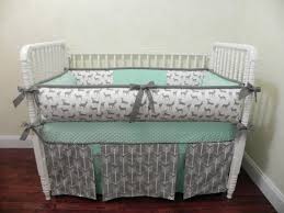 gray deer and mint baby crib bedding