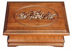 hardwood jewelry box with carved rose