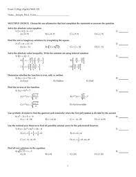 Exam College Algebra Math 102