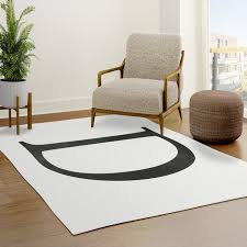 initial monogram black and white rug