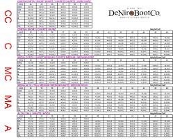 Deniro Boot Co Size Chart Wyldewood Tack Shop