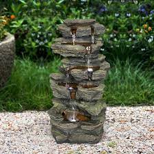 24 In Rock Outdoor Waterfall Fountain With Led Lights For Garden Decor