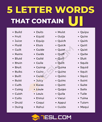 85 common 5 letter words with ui you