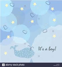 Baby Boy Birth Announcement Baby Shower Invitation Card Cute Whale
