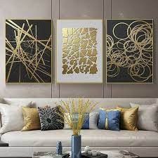 Golden Black Abstract Canvas Painting