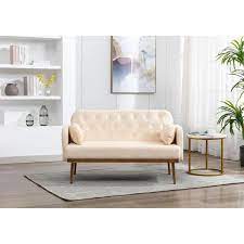 Velvet Polyester Straight Beige Sofa