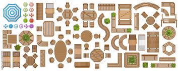 Icons Set Wooden Outdoor Furniture And