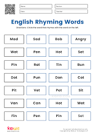english rhyming words worksheets for