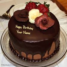 chocolate name birthday cake with rose