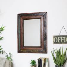 Rustic Recycled Wood Wall Mirror 49cm X