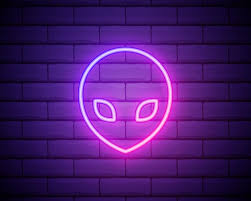 Glowing Neon Alien Icon Isolated On