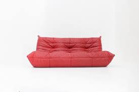Red Leather Togo 3 Seater Sofa By