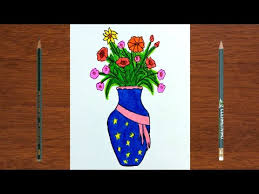 flowers vase drawing with colour