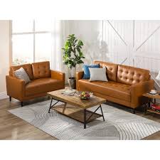 Desert Fields Benton Sofa Couch Cognac Faux Leather