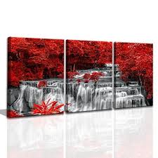 Black White And Red Waterfall Canvas