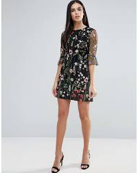 lipsy fl embroidered shift dress in