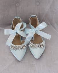 Light Blue Pointy Toe Flats With Chiffon Ankle Strap Something Blue Kailee P Inc
