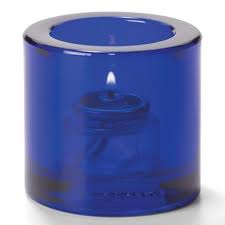 cobalt blue thick round glass tealight