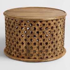 Round Tribal Carved Wood Coffee Table