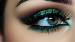 an emerald green eye with dark mascara