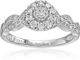 Keepsake Signature 14k White Gold Diamond Halo Twist Engagement Ring 5 8cttw H I Color I1 Clarity Size 7