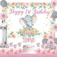 Pink Elephant First Birthday Party gambar png