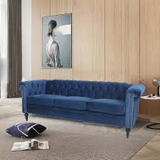 83 In Square Arm 3 Seater Sofa In Blue