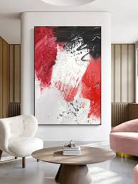 Large Red Abstract Wall Art Modern Red