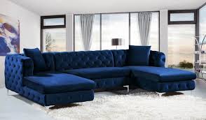 Meridian Furniture Gail Navy Velvet 3pc Sectional