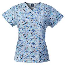 Medgear Womens Printed Scrub Top Id Loop 4 Pockets Fashion Medical Uniform 1039p Dibl