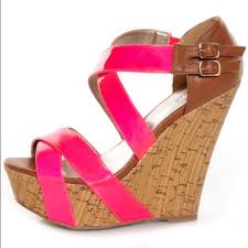 Qupid Shoes Qupid Cork Platform Wedges Color Pink Tan