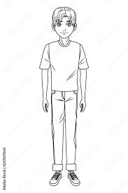 young man body cartoon in black and