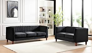 uspridefurniture plainfield line tufted square design velvet 2pcs living room set black size one size