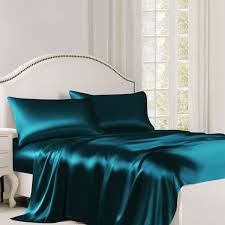 Teal Silk Flat Sheet Designer Bed