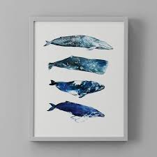 4 Blue Whales Framed Wall Art