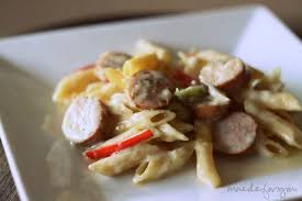 The internal temperature of the sausage should be 165f. Chicken Apple Gouda Sausage With Alfredo Pasta Chicken Sausage Recipes Recipe Using Chicken Chicken Sausage Pasta