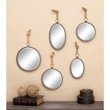 Round Framed Gray Wall Mirror
