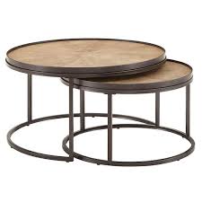 Oak Medium Round Wood Coffee Table Set