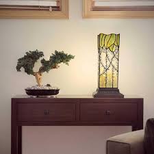 Green Table Lamp With Stained Glass