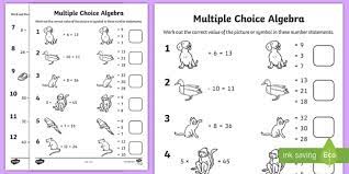 Multiple Choice Algebra Worksheet