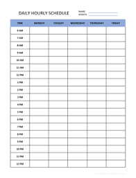 free weekly hourly schedule template