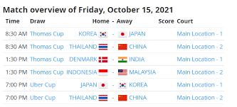 Thomas cup 2021 malaysia schedule