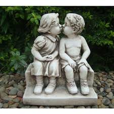 Boy Girl Kissing On Step Garden Statue