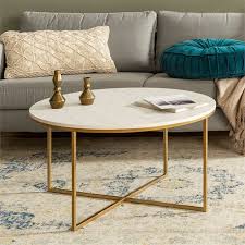 Round White Faux Marble Coffee Table