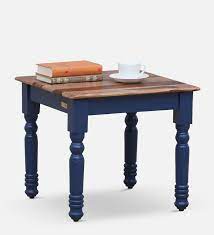 Noyes Solid Wood Side Table In Blue